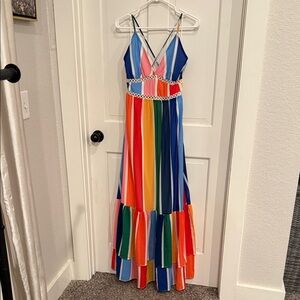 Aura Pink and Orange Striped Dress